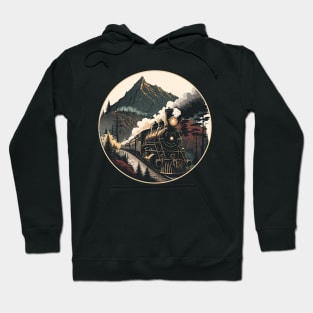 Steam train and mountain landscape vintage style locomotive design Hoodie